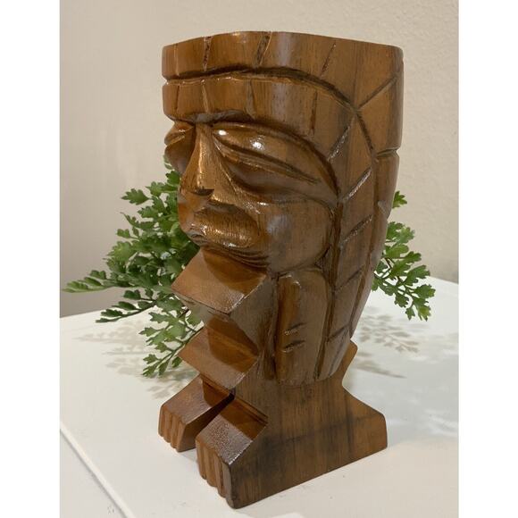 Vintage 6” inch Tiki Hand Carved Wood Statue Hawaiian Polynesian Monkey Pod - Picture 2 of 6